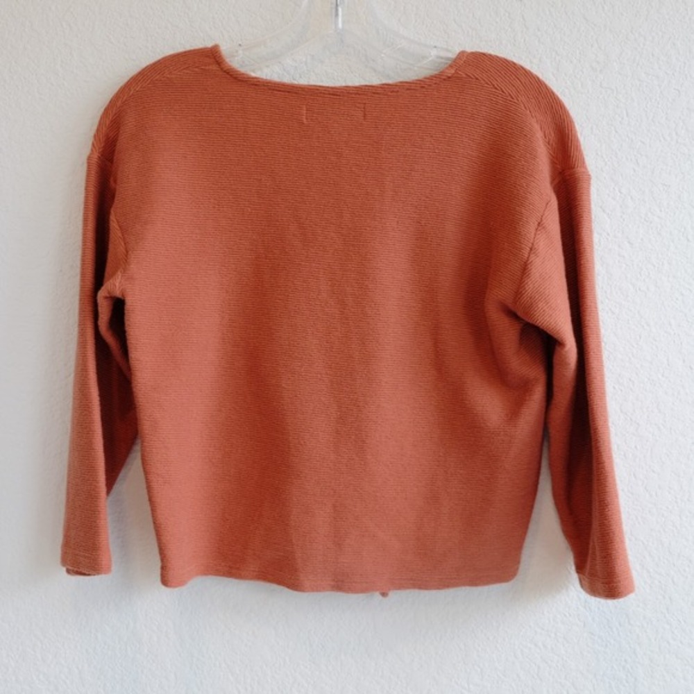 Madewell Texture & Thread‎ Top Women Sz S Cotton Orange Long-Sleeve Tie-Front - Picture 3 of 9